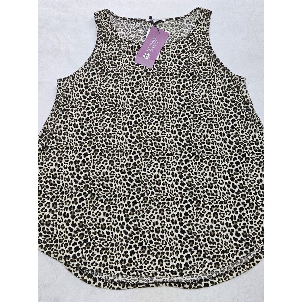Michael Taylor Tank top Women S/M Cheetah Print Crew Neck Polyester